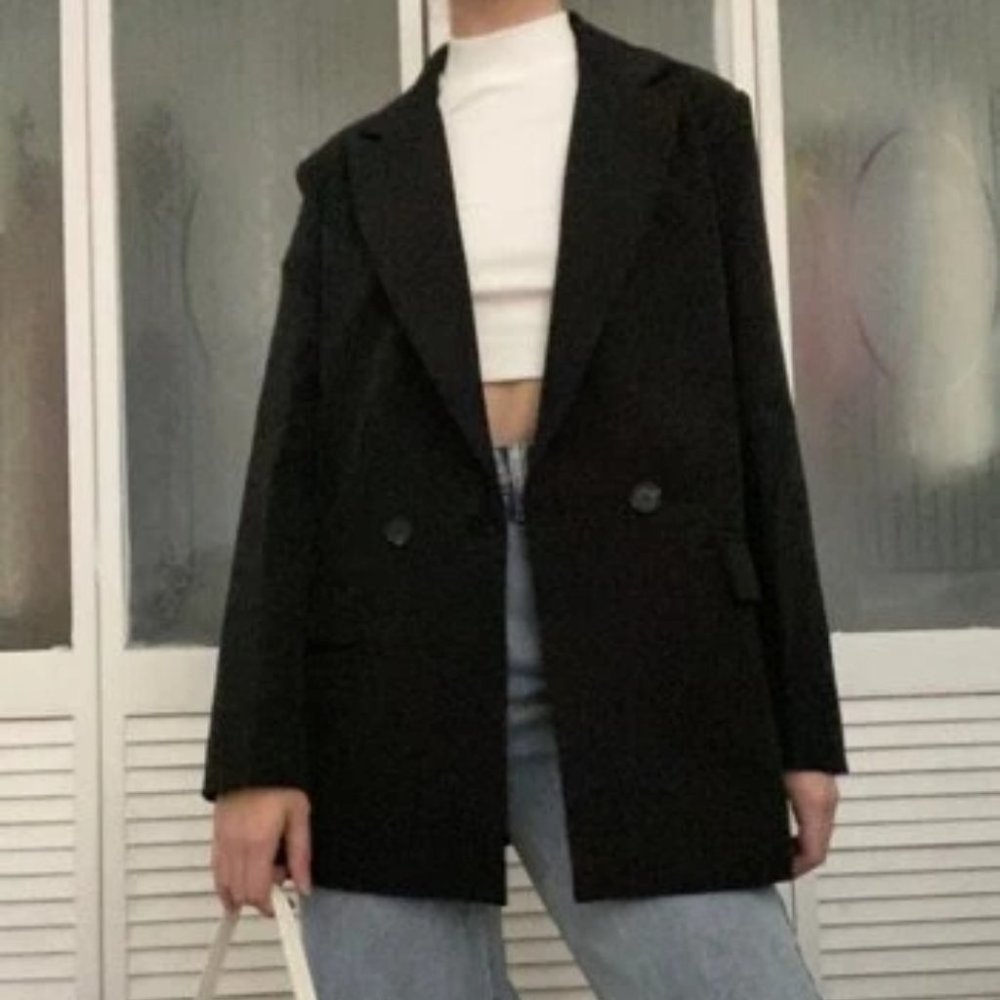 Double Breasted Lapel Neck Blazer black - Picture 8 of 16